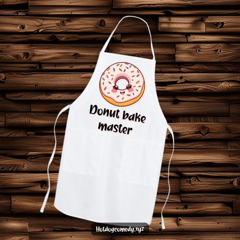 Funny delighted donut with sprinkles doing a little spin while wearing an apron, great for a funny gift.