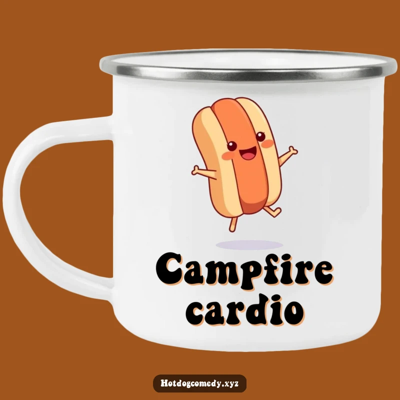 Funny Hot Dog Jumping Enamel Camping Mug - Adventure & Fitness