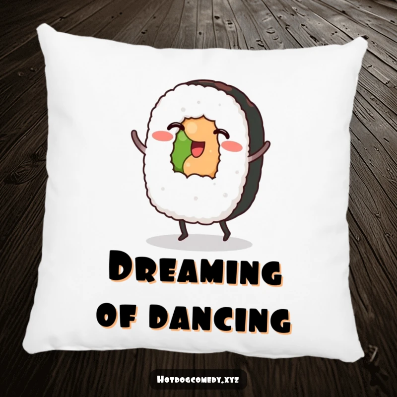 Funny Sushi Pillow: A sushi roll with small feet dances merrily, offering a soft and humorous decorative touch.