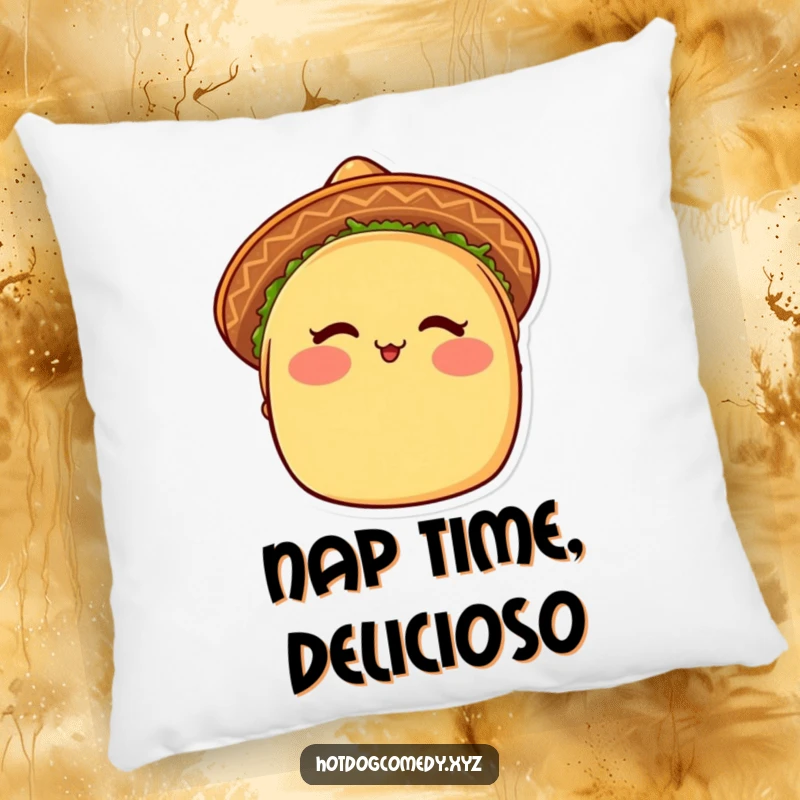 Funny Taco Pillow: A blushing taco with a sombrero winks, providing a soft and humorous decorative accent.