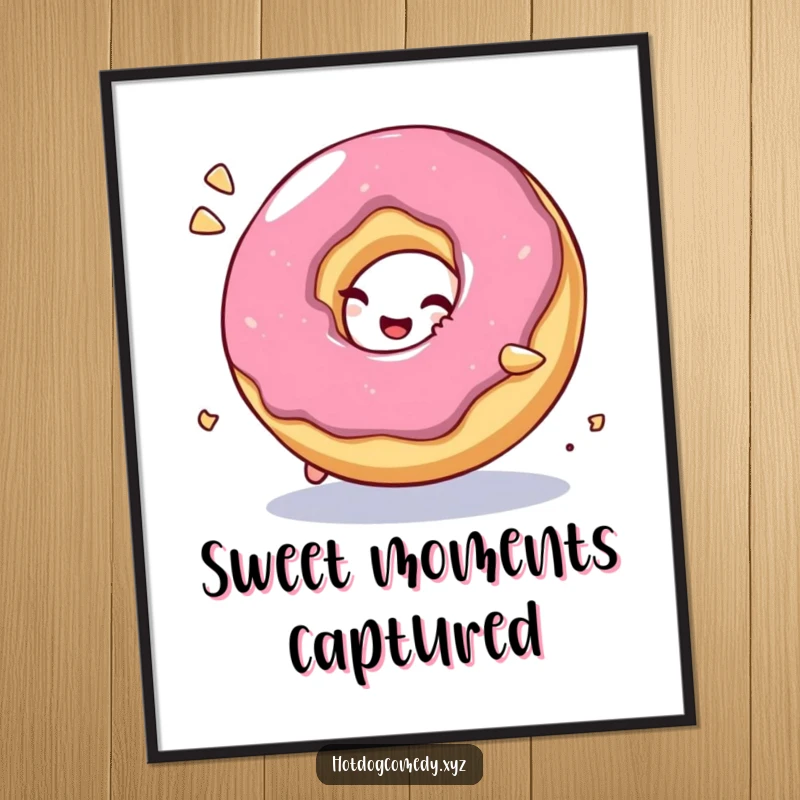Funny Digital Art Print: A bubbly, giggling donut character rolls playfully, perfect for framing and adding sweet, humorous decor.