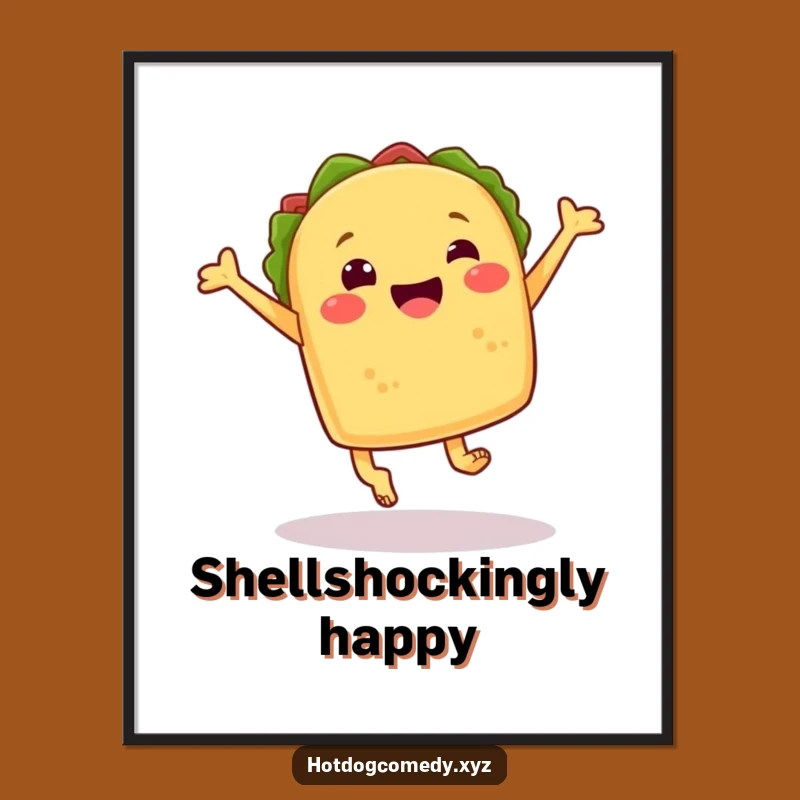 Funny Leaping Taco Digital Art - Printable Mexican Food Poster for Instant Joy