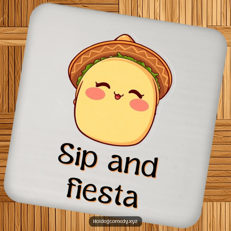 Funny Taco Coasters: A blushing taco in a sombrero winks, protecting surfaces with a dose of Mexican charm.