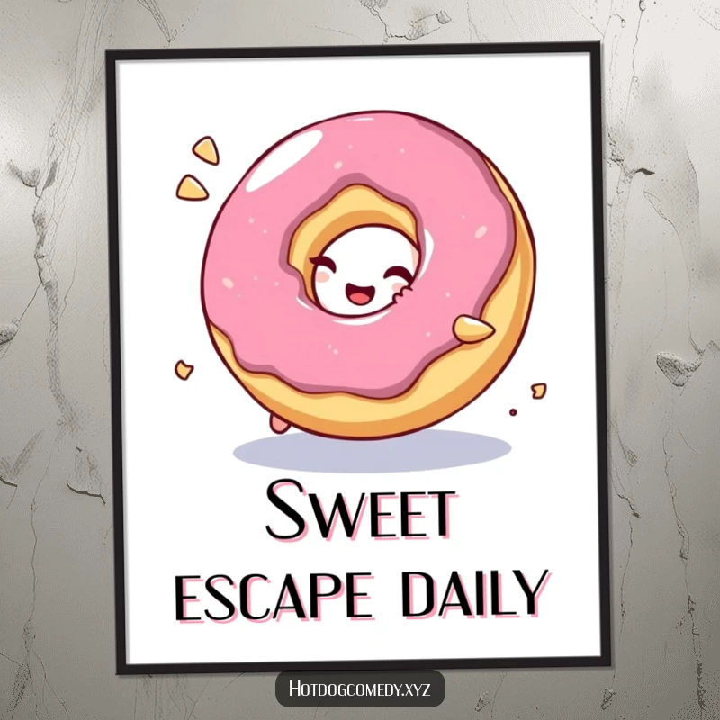 Funny Poster: A bubbly, giggling donut character playfully rolls, creating a scene of pure, sweet-toned merriment.