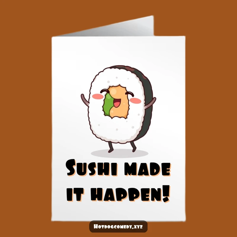 Free Printable Congrats Card: Dancing Sushi Celebrates Your Big Win with Joy