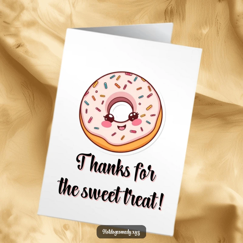 Funny Free Printable Thank You Card: A delighted donut with sprinkles does a little celebratory spin.