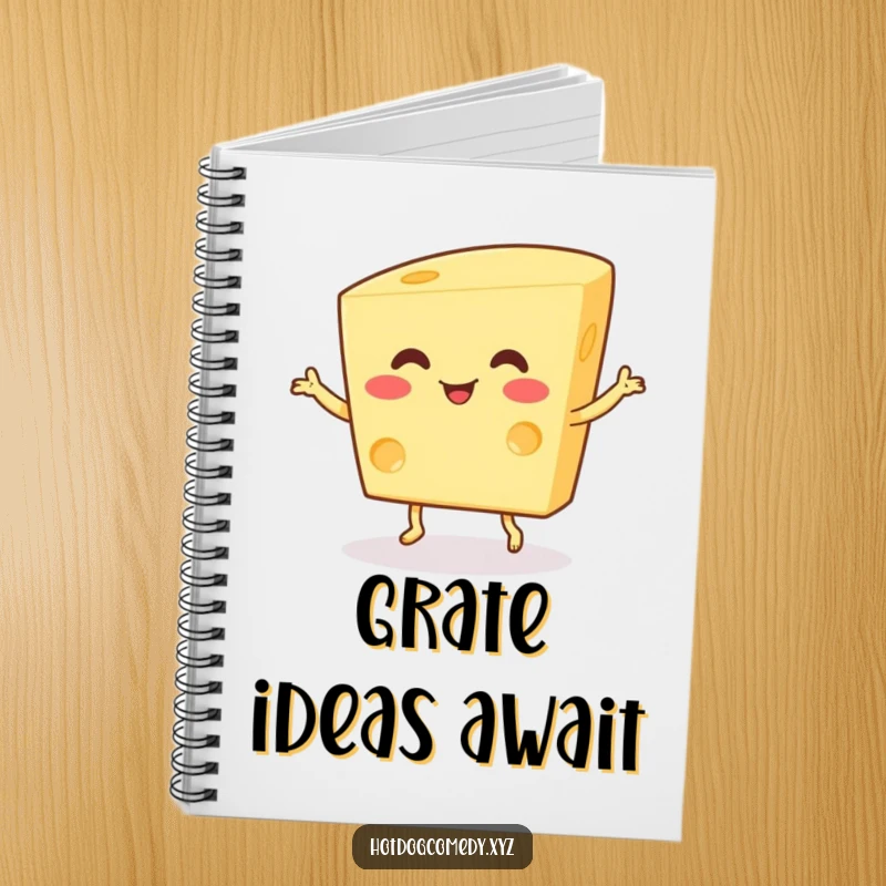 Funny Notebook: A happy, wiggling piece of cheese with tiny feet dances on the cover, inspiring fun and creative ideas.
