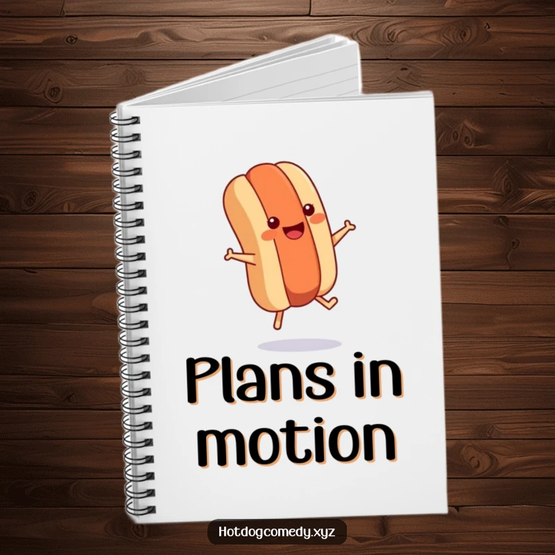 Notebook with a funny hot dog with tiny legs jumping rope on the cover, great for workout plans and funny gifts.