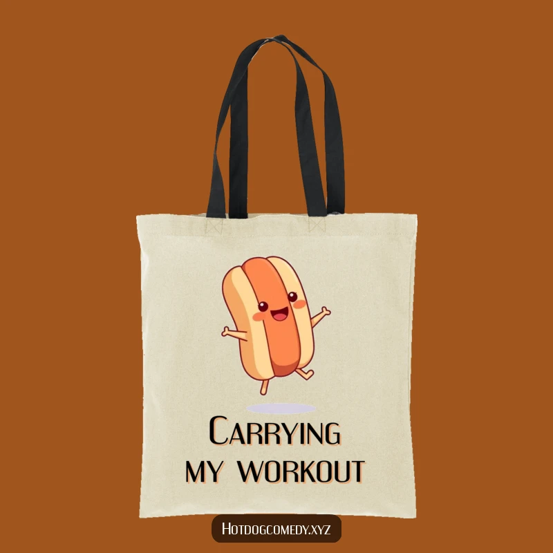 Funny Hot Dog Jumping Tote Bag - Carry Your Workout Gear