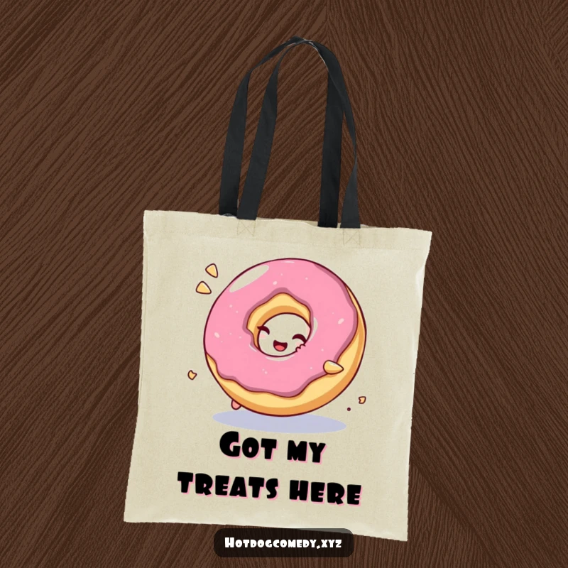 Funny Tote Bag: A bubbly, giggling donut character rolls enthusiastically, making every carry-all moment more amusing.